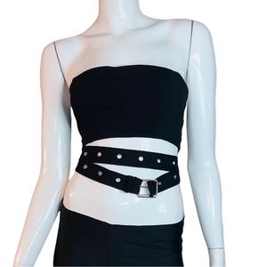🤑 5/$25 Fashion Nova Wrap Around Belt Bandeau Biker Fettish Black Crop Top